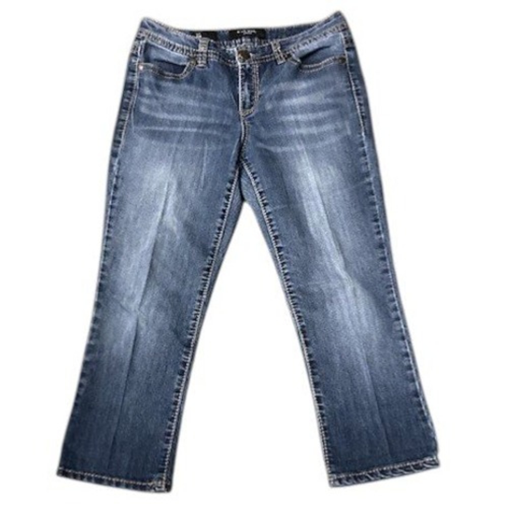 Nine West Cropped Jeans Womens Sz 8/29 Blue Denim Embroidered Sequin Back Pocket